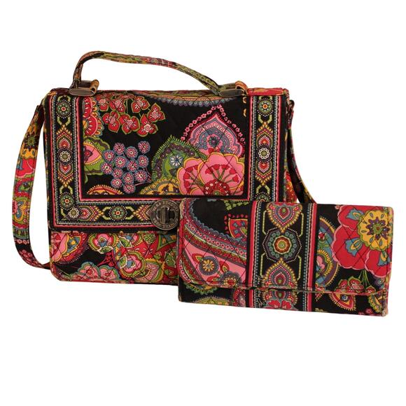 Vera Bradley Julia Turn Lock Satchel Purse & Wallet, Parisian Paisley Pattern - Picture 1 of 16
